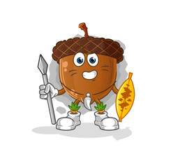 acorn head cartoon african tribal fighter mascot. cartoon vector