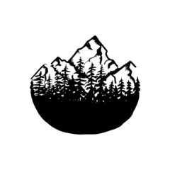 Vector Yosemite National park and falls in Califarnia illustration. Hand drawn mountain and woods. Design in simple graphic style perfect for badges, emblems, patches, t-shirts, etc.