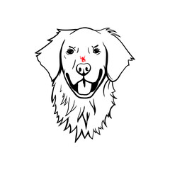 Dog labrador portrait with red tick. Cute Pet illustration. Animal vector illustration in outline style.