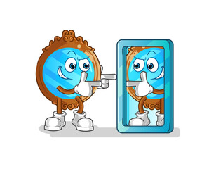 mirror looking into mirror cartoon. cartoon mascot vector