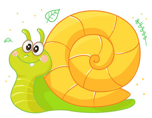 Cute snail on a white background. Vector illustration with insect in cartoon style.