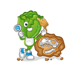 cabbage head cartoon archaeologists with fossils mascot. cartoon vector