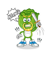 cabbage head cartoon knights attack with sword. cartoon vector
