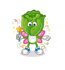 cabbage head cartoon fairy with wings and stick. cartoon vector