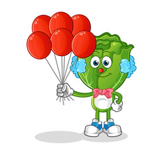cabbage head cartoon clown with balloons vector. cartoon character