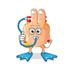 peace finger head cartoon diver. cartoon mascot vector