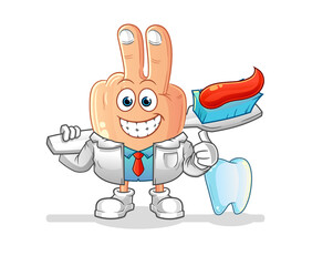 Obraz premium peace finger head cartoon dentist illustration. character vector