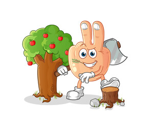 peace finger head cartoon Carpenter illustration. character vector