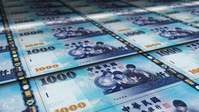 Taiwan Dollar note money printing concept 3d illustration