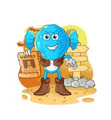 candy head cartoon cowboy with wanted paper. cartoon vector