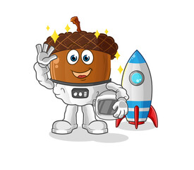 acorn head cartoon astronaut waving character. cartoon vector