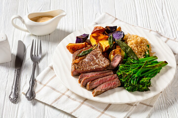 Steak with mustard sauce, top view