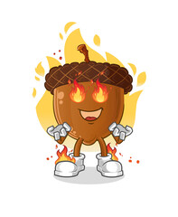 acorn head cartoon on fire mascot. cartoon vector © dataimasu