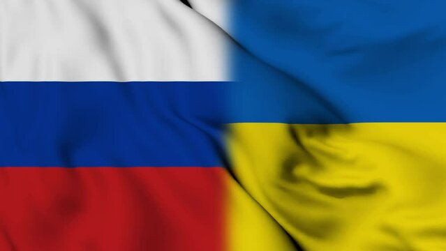 4K Ultra Hd 3840x2160. A beautiful view of Ukraine and Russian flag video. 3D flag waving seamless loop video animation.