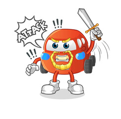 car knights attack with sword. cartoon mascot vector