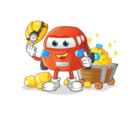 car miner with gold character. cartoon mascot vector