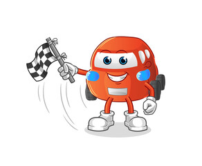 car hold finish flag. cartoon mascot vector