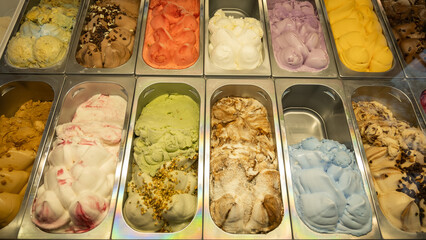 Close-up of iron ice cream trays on the counter. 