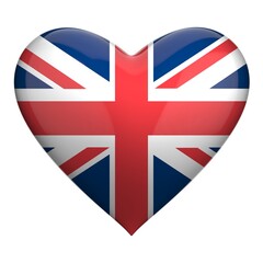 Heart shaped British flag isolated on white background