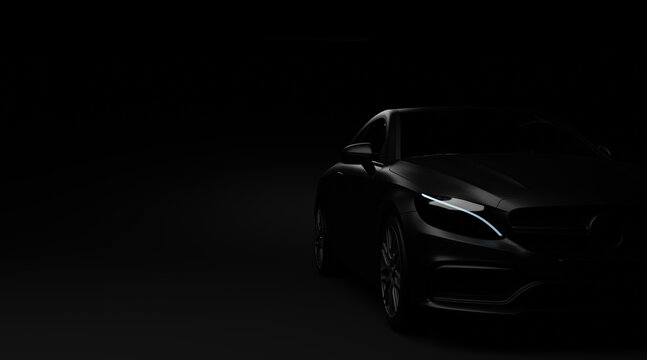 Studio shot of black car. 3d illustration