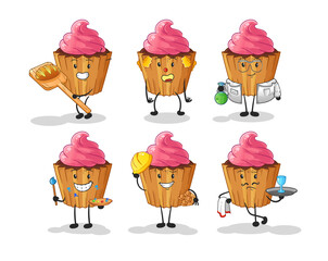 cupcake profession set character. cartoon mascot vector