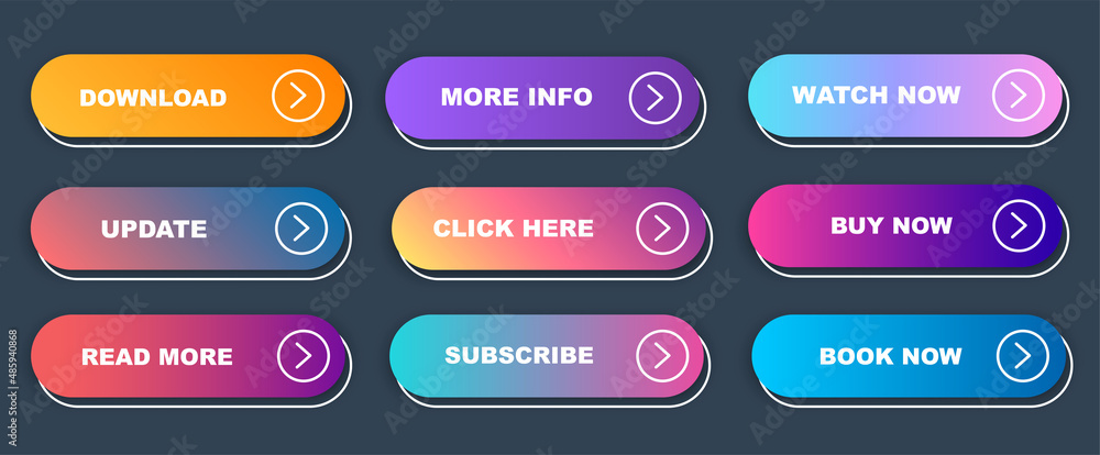 Poster set of vector modern trendy flat buttons. different colors of main shapes