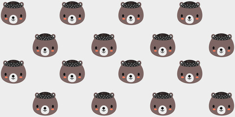 Cute childish seamless pattern. Cartoon cute beaver faces with ruddy cheeks on a white background. For nursery wallpaper, baby textile, fabric, fashion. Vector.