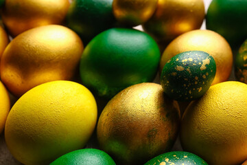 Different Easter eggs as background, closeup