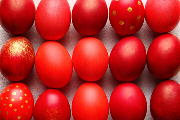 Different Easter eggs as background, closeup