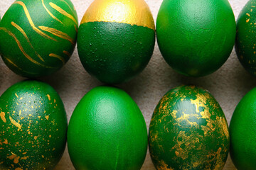 Different Easter eggs as background, closeup