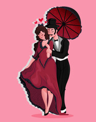 victorian love couple vector illustration