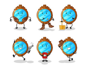 mirror cowboy group character. cartoon mascot vector