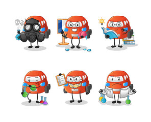 car scientist group character. cartoon mascot vector