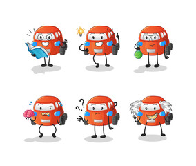 car thinking group character. cartoon mascot vector
