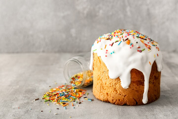 Delicious Easter cake on grey background