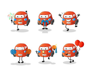 car celebration set character. cartoon mascot vector