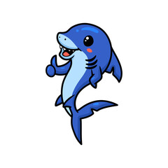 Cute little shark cartoon giving thumb up