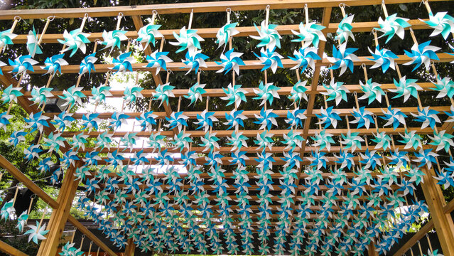 Over a hundred Pinwheels at the entrance of Hikawa Shrine in Saitama, Japan, 2018 