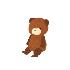 手描き色鉛筆画の座ったくまのイラスト素材