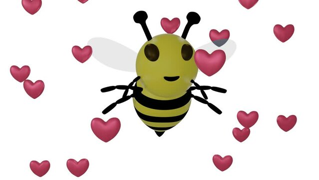 Bee and Raining hearts and white background