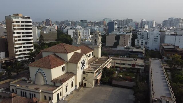 Aerial View of fatima church Salazar Park on Miraflores Lima Peru