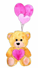 Teddy bear with pink heart and balloons