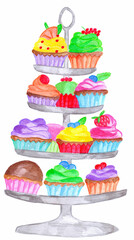 Colorful cupcakes on cake stand