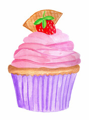 Pink cupcake in watercolor