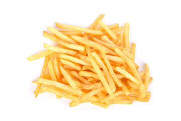 French fries isolated on white background. Top view