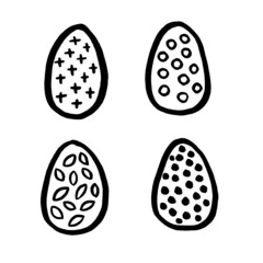 Easter eggs, decor, sketch, doodle, set, minimalism, isolated, black on white.