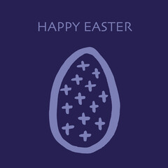 Easter card with text inscription. Congratulation, egg, celebration, banner, happiness, family, Jesus Christ, purple.