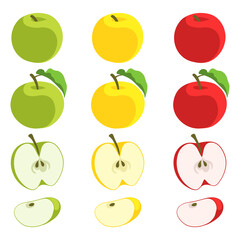 Set of colorful apples in a flat style. Vector illustration of apples.