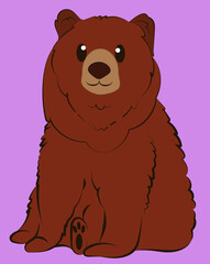 cartoon cute brown bear sitting down 