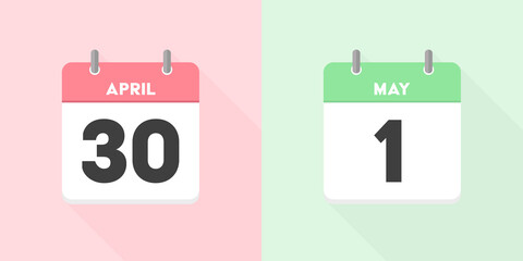 4月の終わりと5月の始まりのカレンダー：4月30日と5月1日の日めくりカレンダーのセット
